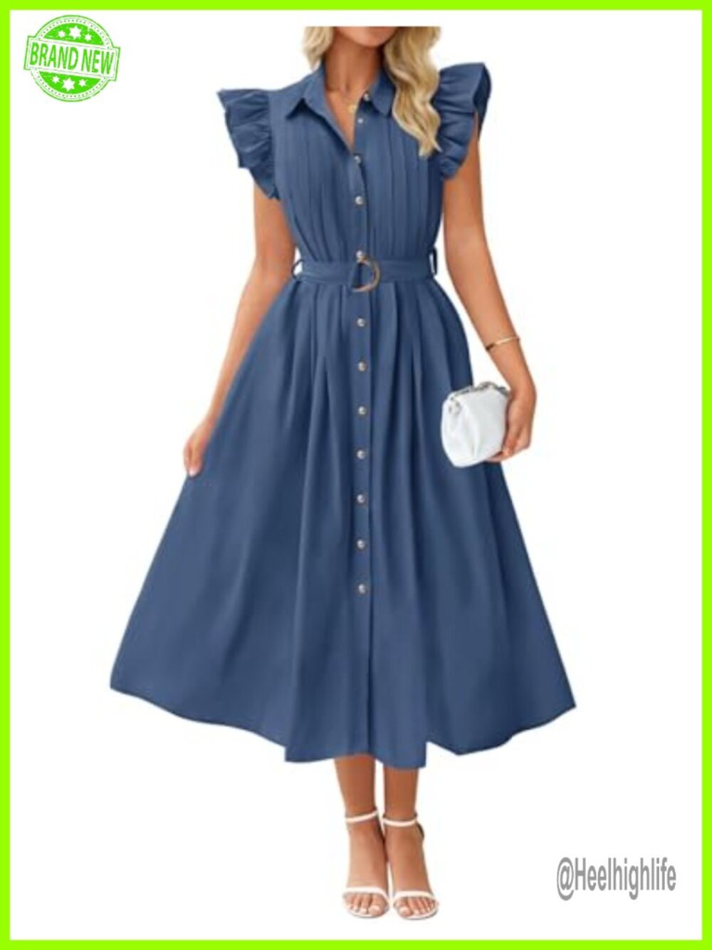 ZESICA Women's Summer Button Midi Dress Casual Work A-Line